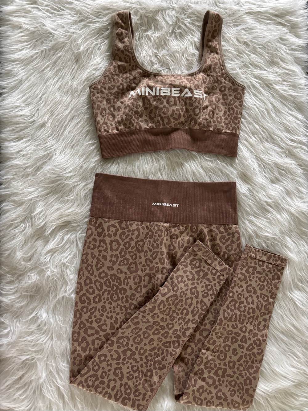 MINIBEAST Brown Leopard Seamless Sports Bra & Leggings Set